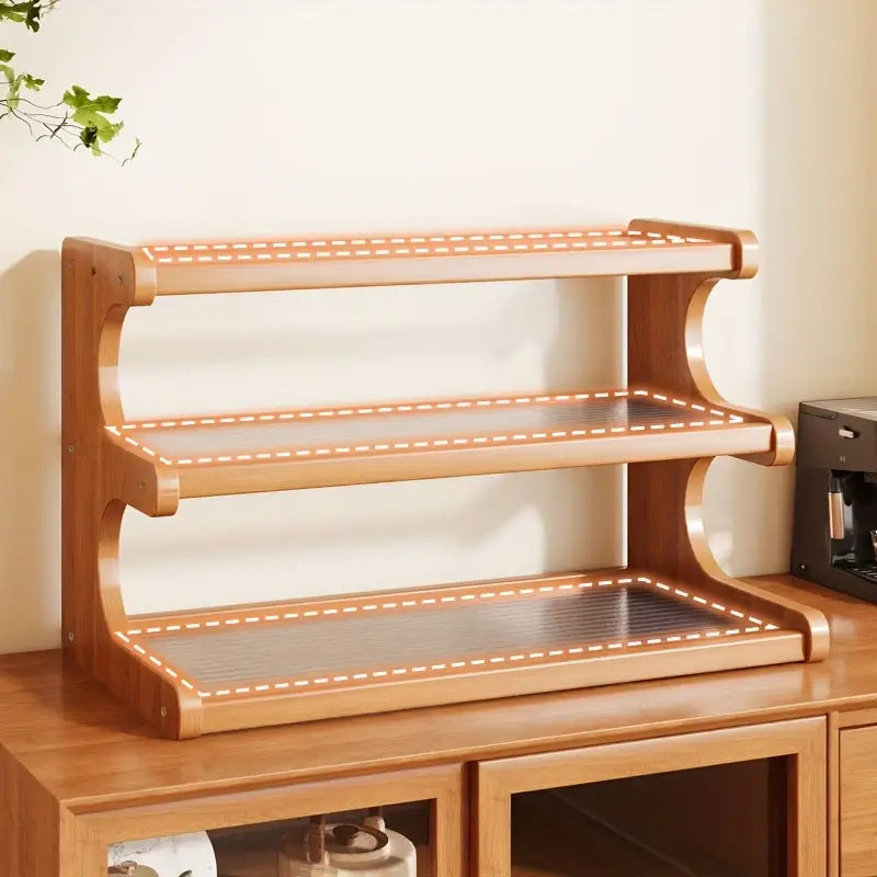 Organizador de Mesa em Madeira com 3 Andares – Acabamento Apricot - Organizador de Mesa em Madeira com 3 Andares