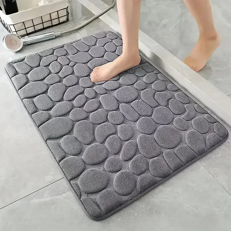 Tapete de Banheiro Pedras 3D — Espuma Viscoelástica Macia - Cinza / 40 x 60 cm - Tapete de Banheiro