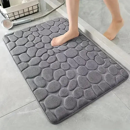 Tapete de Banheiro Pedras 3D — Espuma Viscoelástica Macia - Cinza / 40 x 60 cm - Tapete de Banheiro