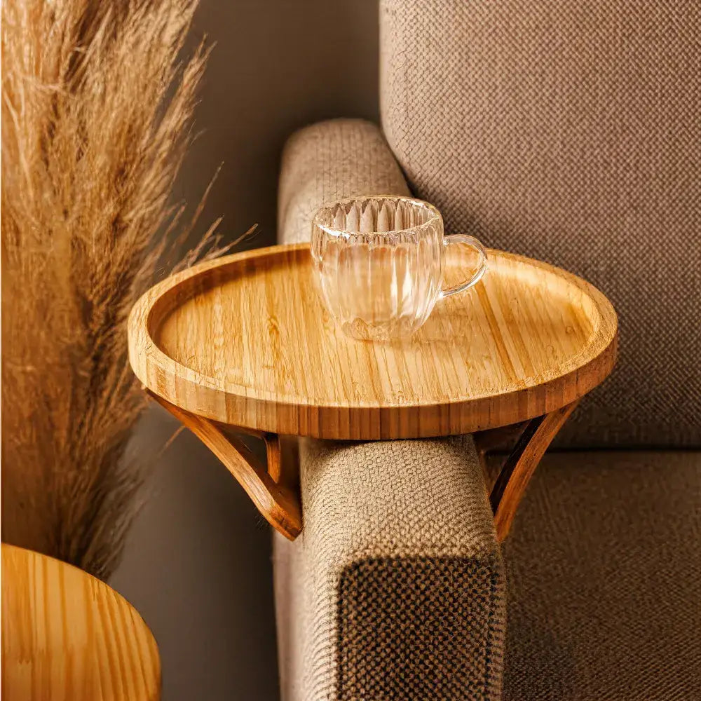 Bandeja Wood para Braço De Sofá - Redondo - Bandeja