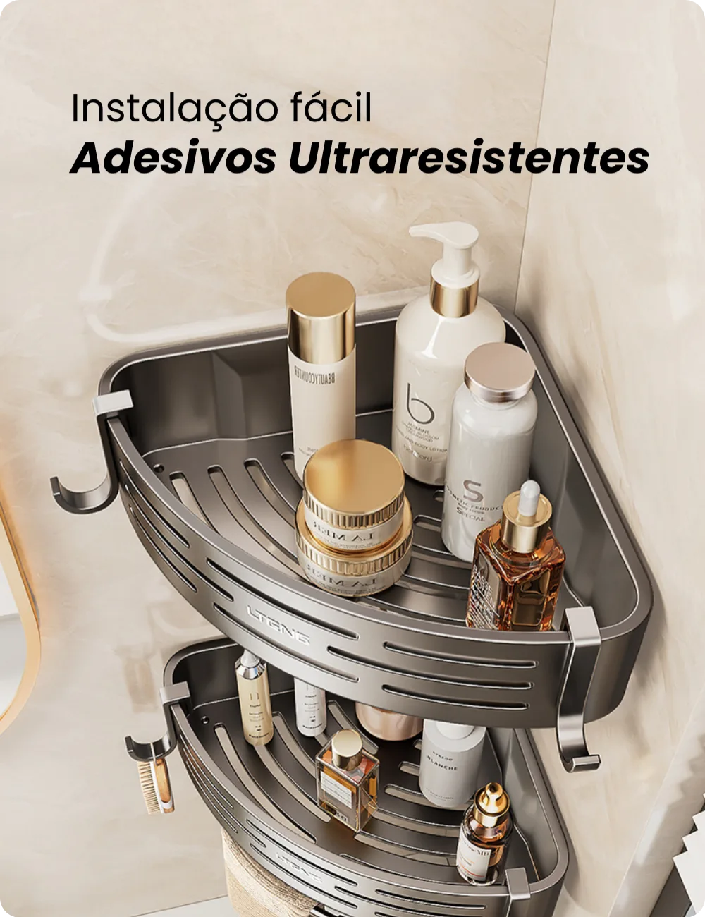 Organizador de Canto para Banheiro – Instalação Sem Furos | Fargos