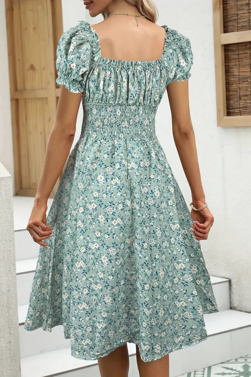 Vestido Midi Feminino Floral com Decote V
