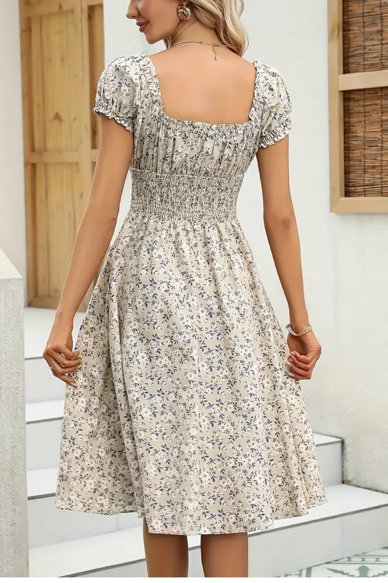 Vestido Midi Feminino Floral com Decote V