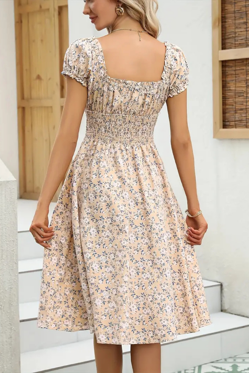 Vestido Midi Feminino Floral com Decote V