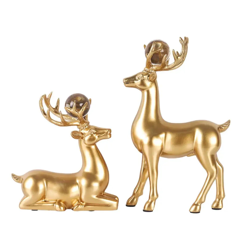 Conjunto 2 Veados Dourados Decorativos - 2 peças - Escultura