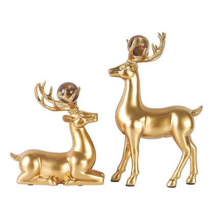 Conjunto 2 Veados Dourados Decorativos - 2 peças - Escultura