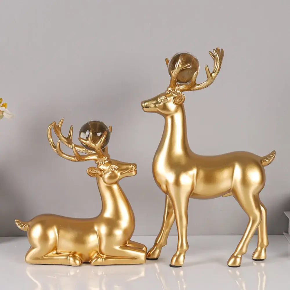 Conjunto 2 Veados Dourados Decorativos - 2 peças - Escultura