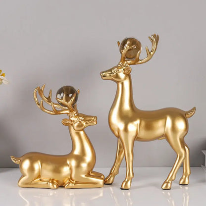 Conjunto 2 Veados Dourados Decorativos - 2 peças - Escultura
