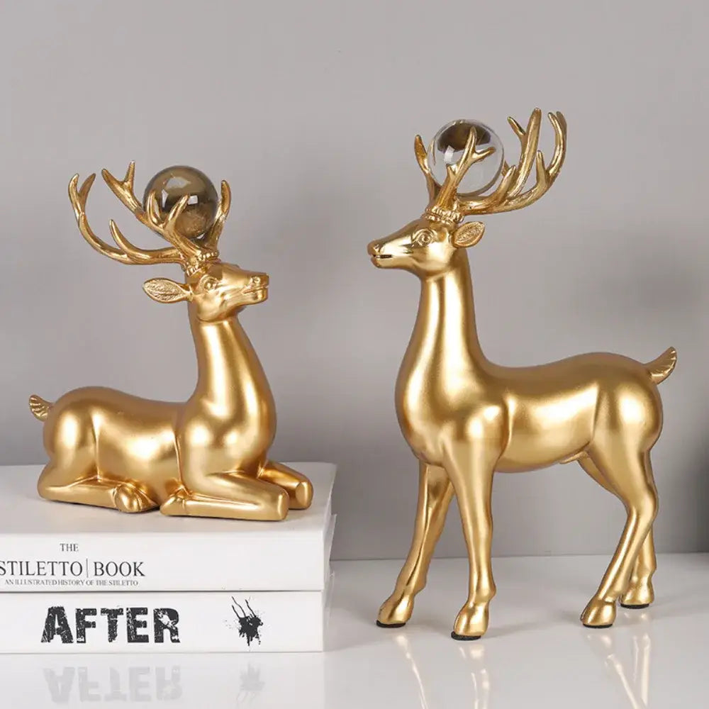 Conjunto 2 Veados Dourados Decorativos - 2 peças - Escultura