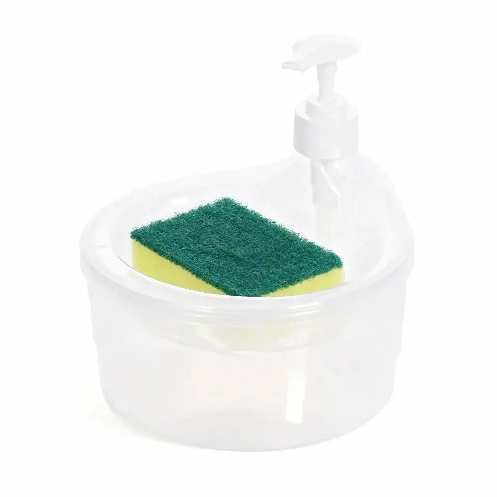 Dispenser de Detergente com Suporte para Esponja Fargos | 2 em 1 Prático e Inteligente - Transparente - Dispenser