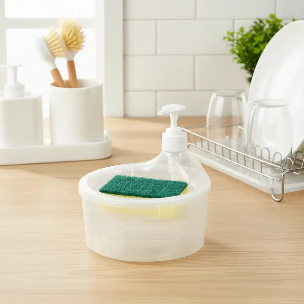Dispenser de Detergente com Suporte para Esponja Fargos | 2 em 1 Prático e Inteligente - Dispenser de Detergente