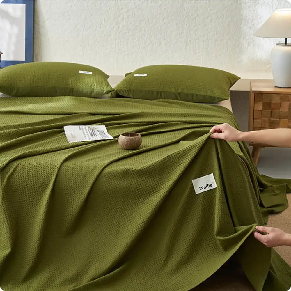 Jogo de Cama 100% Algodão Waffle - 400 fios - Jogo de Cama 100% Algodão Waffle