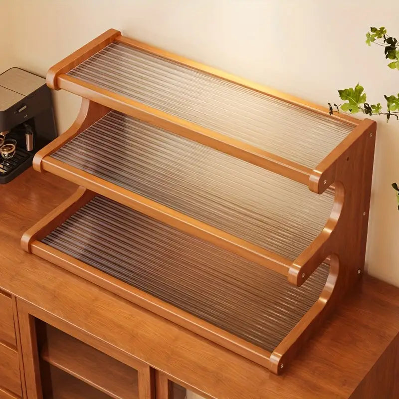 Organizador de Mesa em Madeira com 3 Andares – Acabamento Apricot - Organizador de Mesa em Madeira com 3 Andares
