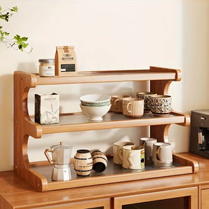 Organizador de Mesa em Madeira com 3 Andares – Acabamento Apricot - Organizador de Mesa em Madeira com 3 Andares