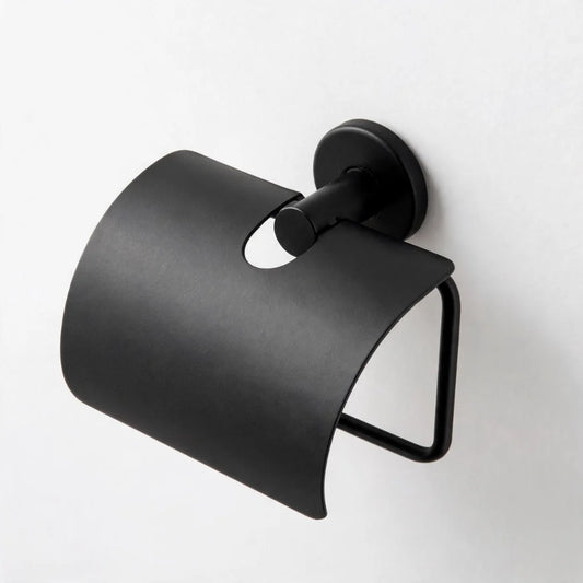 Suporte Papel Higiênico Inox Preto Fosco com Tampa - Loja Fargos
