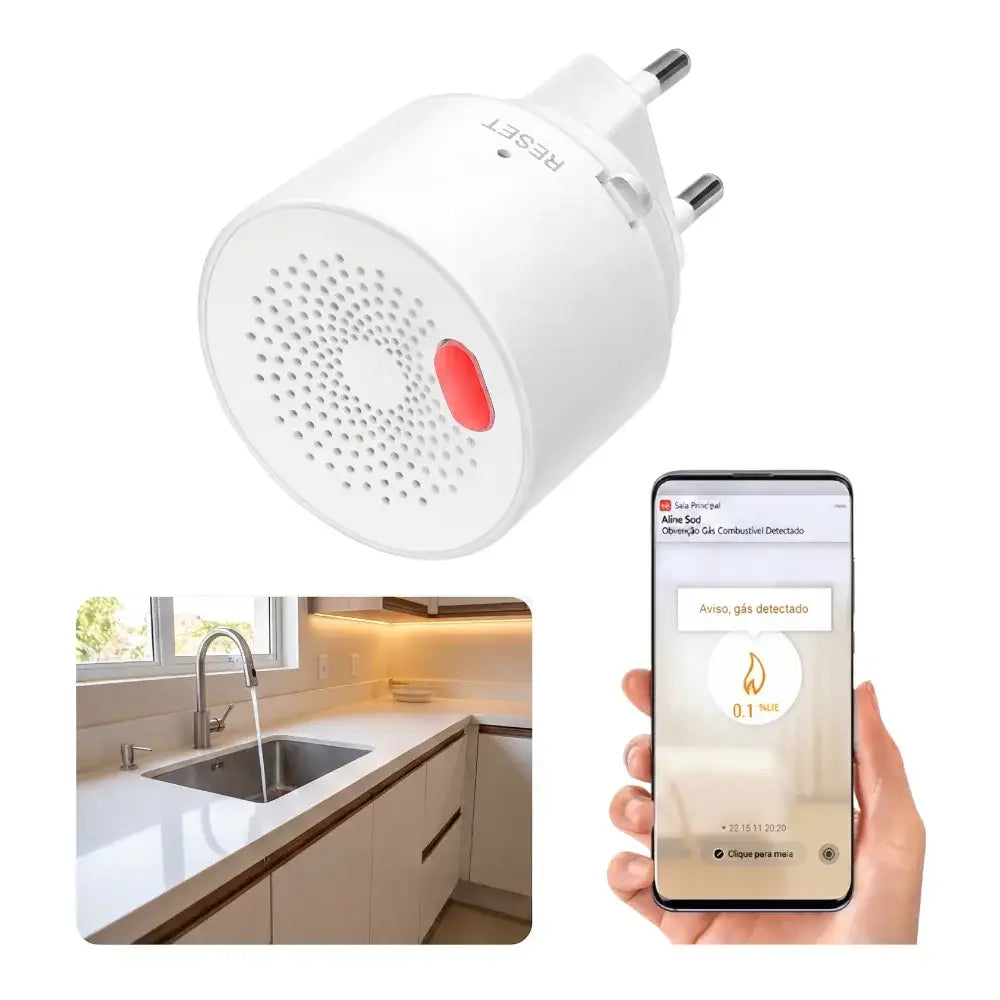 Sensor de Gás de Cozinha Inteligente WiFi com Alarme e Controle pelo Celular - Sensor Inteligente de Cozinha