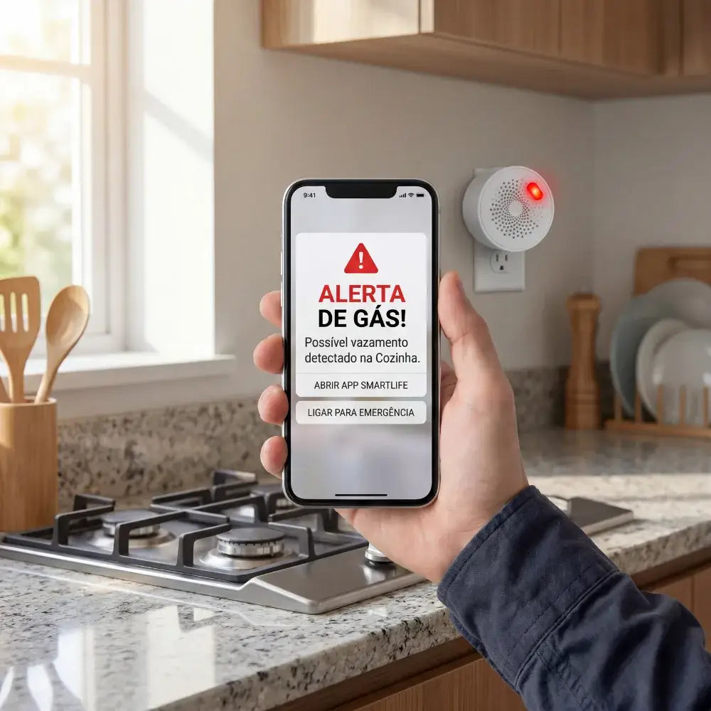 Sensor de Gás de Cozinha Inteligente WiFi com Alarme e Controle pelo Celular - Sensor Inteligente de Cozinha