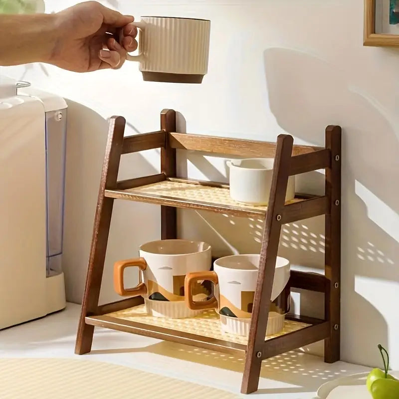 Suporte de Madeira Duplo para Xícaras – Organizador Vertical