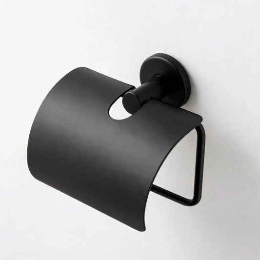 Suporte Papel Higiênico Inox Preto Fosco com Tampa - Loja Fargos
