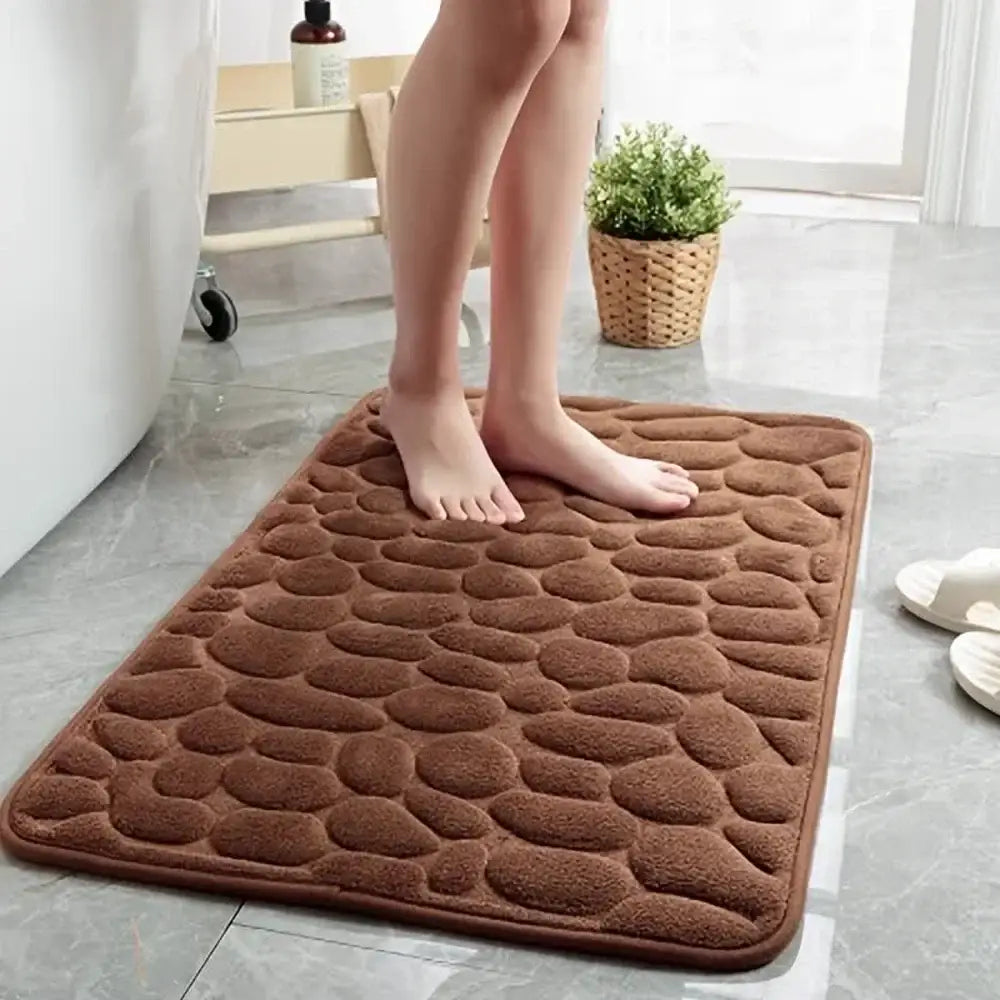 Tapete de Banheiro Pedras 3D — Espuma Viscoelástica Macia - Café / 40 x 60 cm - Tapete de Banheiro