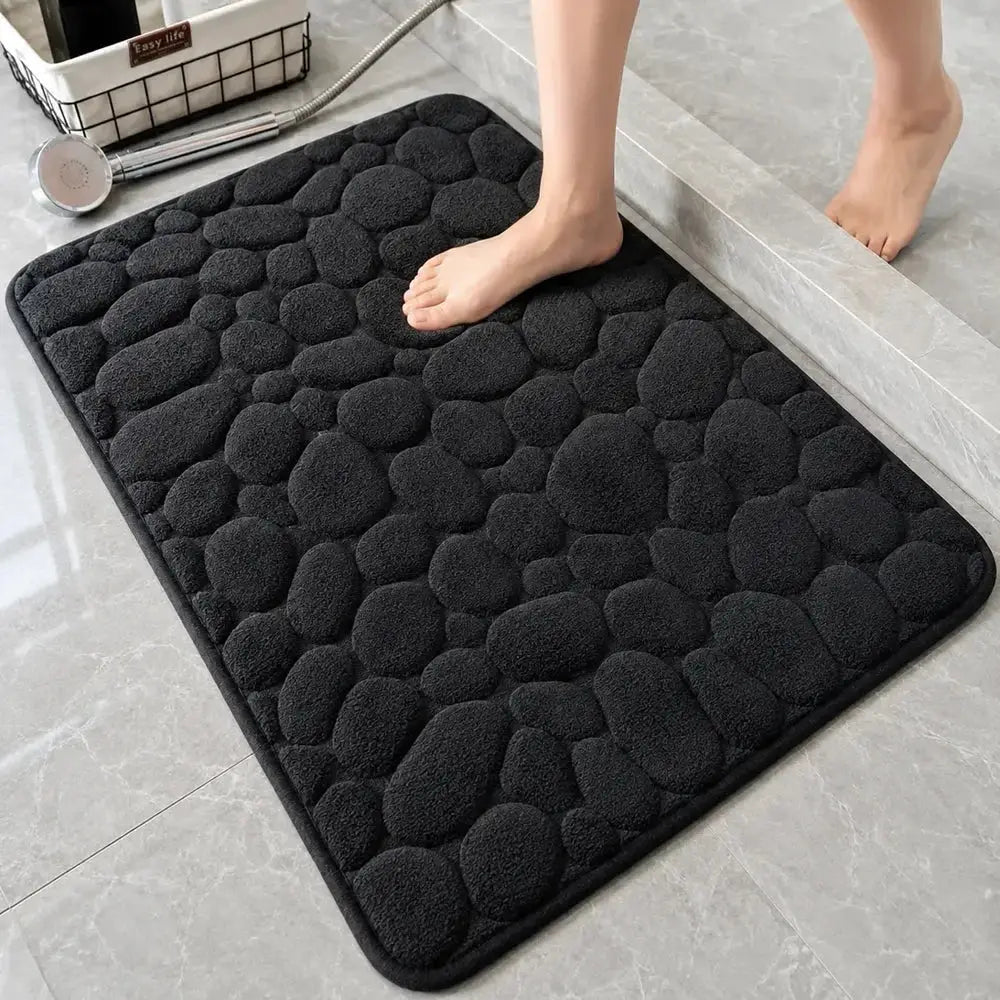 Tapete de Banheiro Pedras 3D — Espuma Viscoelástica Macia - Preto / 40 x 60 cm - Tapete de Banheiro
