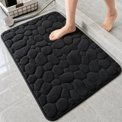 Tapete de Banheiro Pedras 3D — Espuma Viscoelástica Macia - Preto / 40 x 60 cm - Tapete de Banheiro